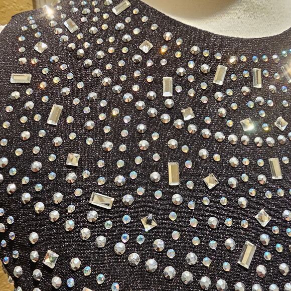 Windsor Heat XS Stone Rhinestone Bodycon Mini Dress Black Sleeveless Party Glam - Picture 8 of 14